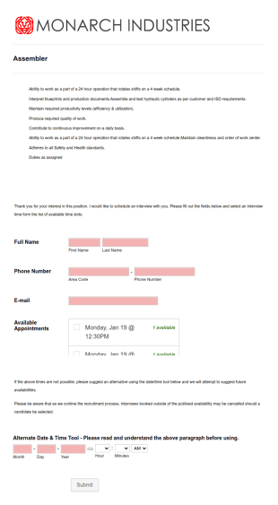 Interview Booking Form Template