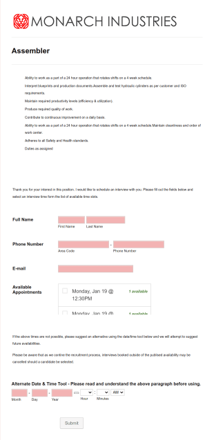 Interview Booking Form Template