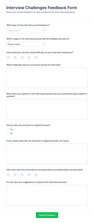 Interview Challenges Feedback Form Template