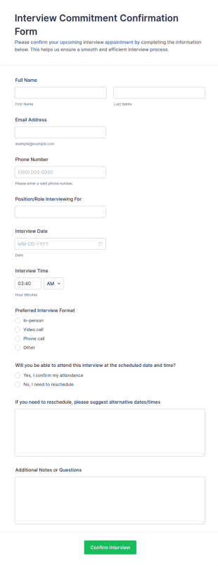 Interview Commitment Confirmation Form Template