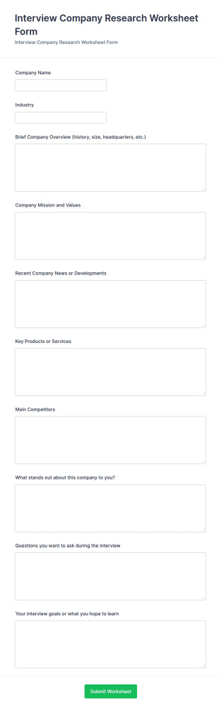 Interview Company Research Worksheet Form Template