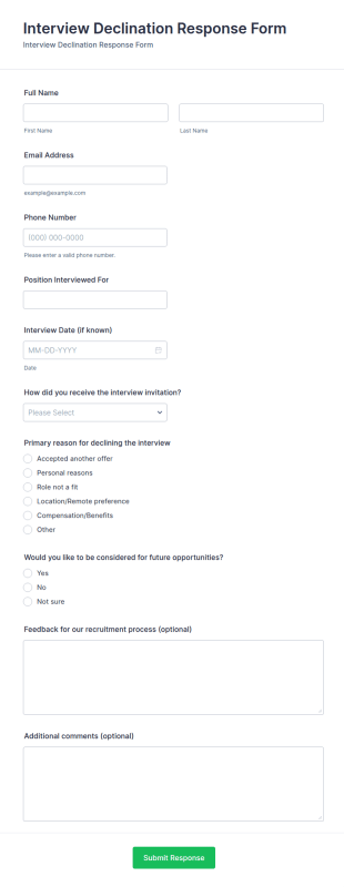 Interview Declination Response Form Template
