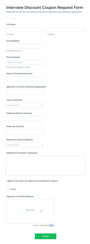 Interview Discount Coupon Request Form Template