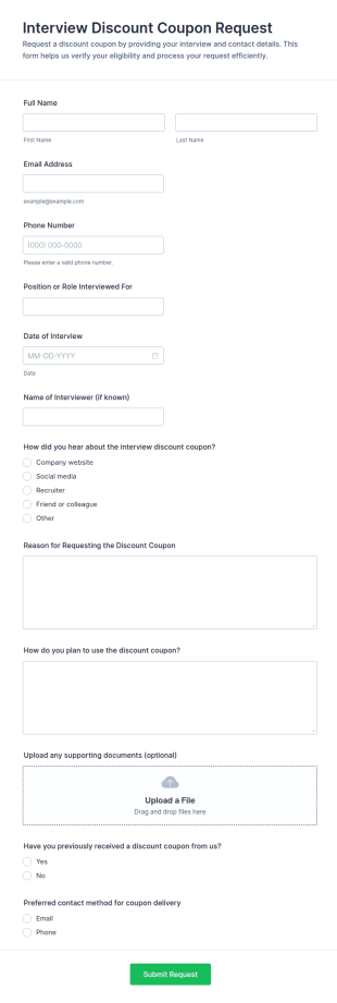 Interview Discount Coupon Request Form Template