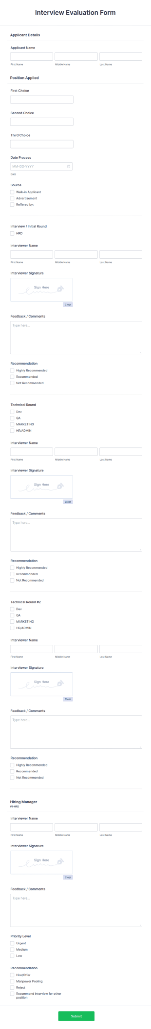 Interview Evaluation Form Template