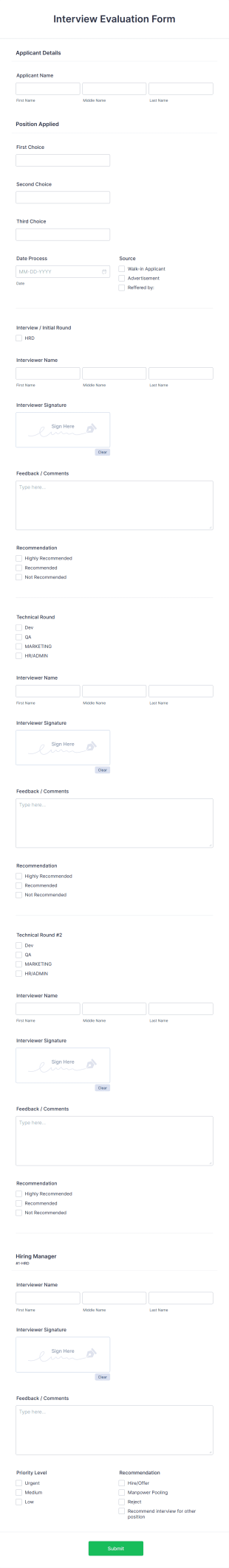 Interview Evaluation Form Template