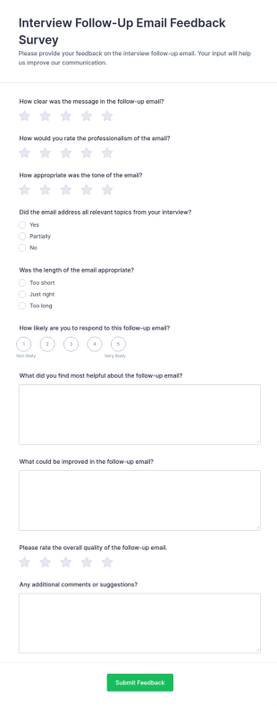 Interview Follow Up Email Feedback Survey Form Template