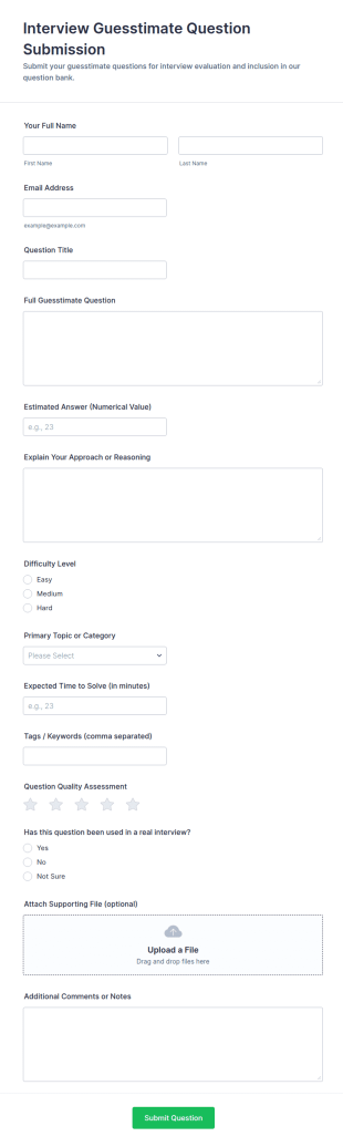 Interview Guesstimate Question Submission Form Template