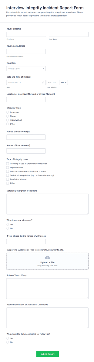 Interview Integrity Incident Report Form Template