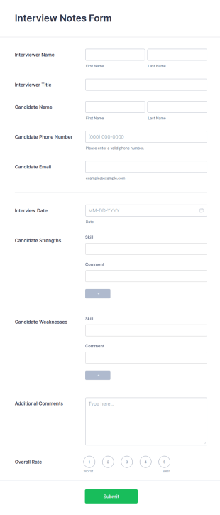 Interview Notes Form Template