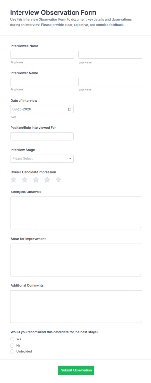 Interview Observation Form Template