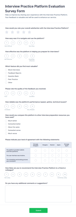 Interview Practice Platform Evaluation Survey Form Template