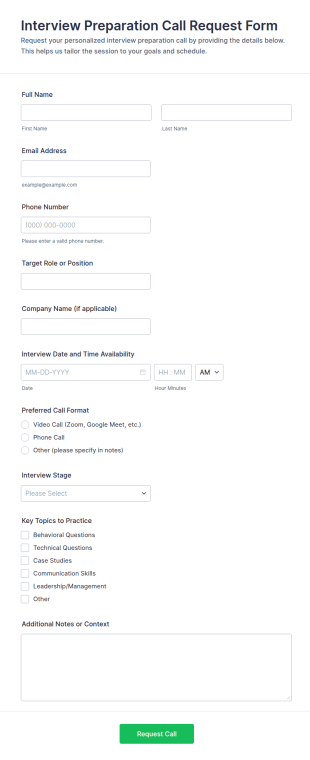 Interview Preparation Call Request Form Template