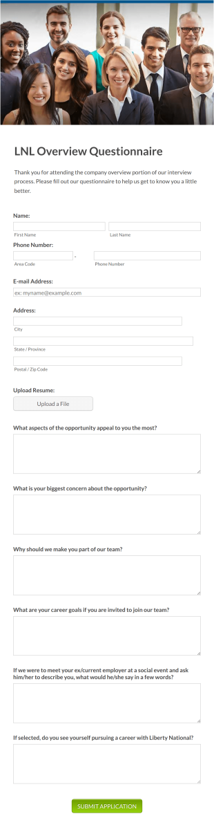 Interview Questionnaire Form Template