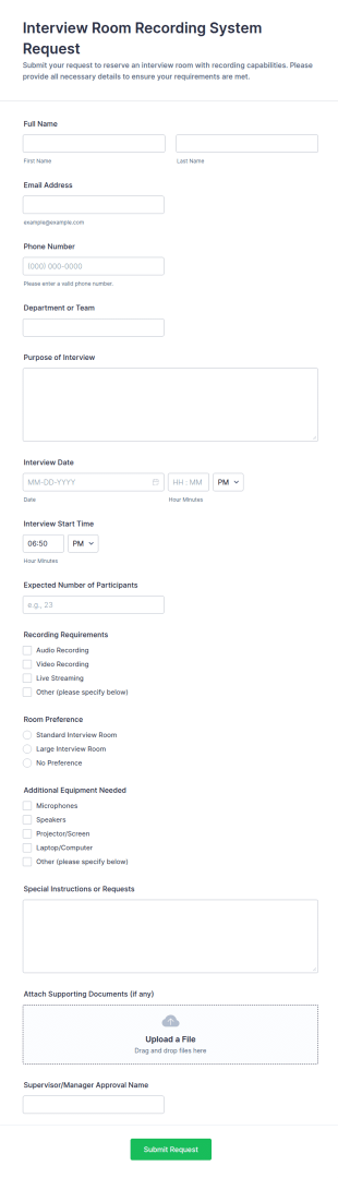 Interview Room Recording System Request Form Template