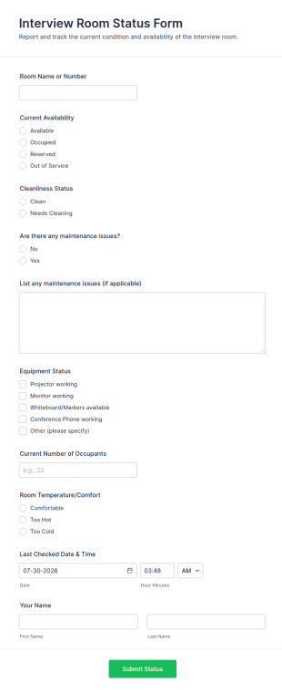 Interview Room Status Form Template