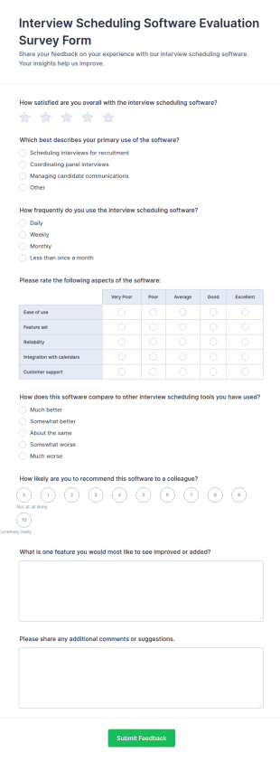 Interview Scheduling Software Evaluation Survey Form Template