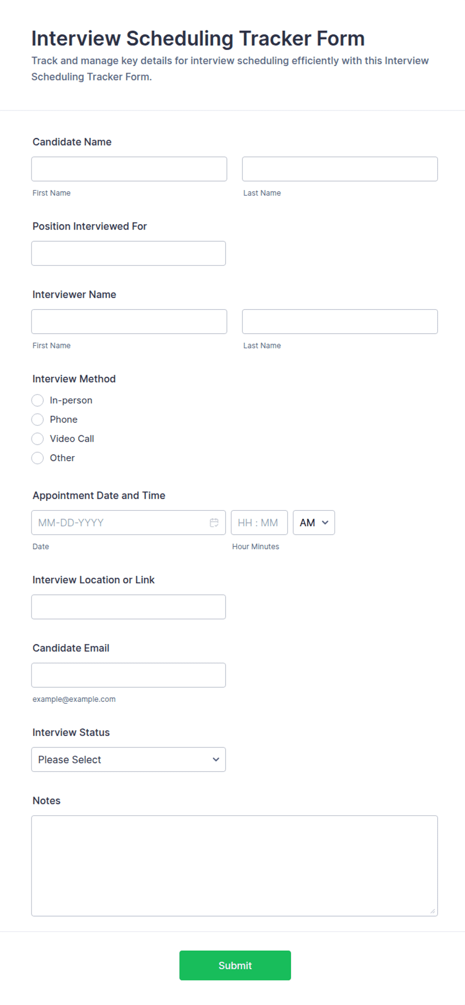 Interview Scheduling Tracker Form Template | Jotform