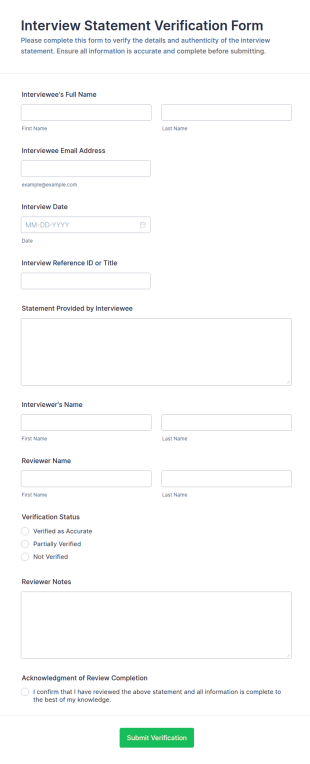 Interview Statement Verification Form Template