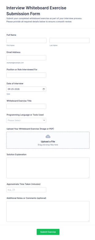 Interview Whiteboard Exercise Submission Form Template