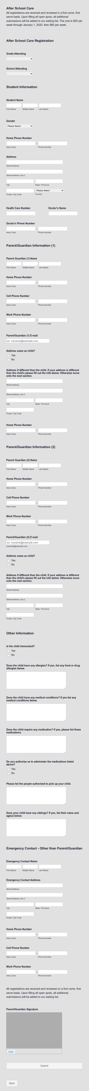 InTouch After School Program Registration Form Template