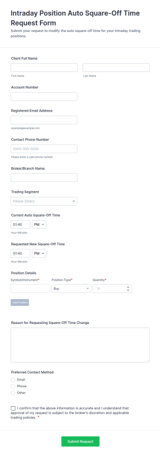 Intraday Position Auto Square Off Time Request Form Template