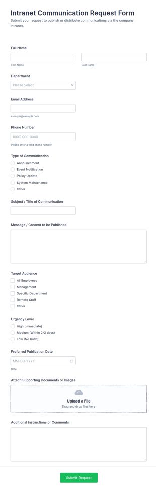 Intranet Communication Request Form Template