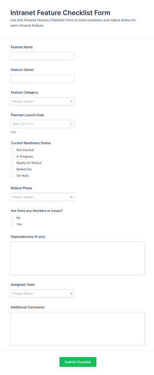 Intranet Feature Checklist Form Template