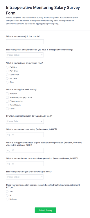 Intraoperative Monitoring Salary Survey Form Template