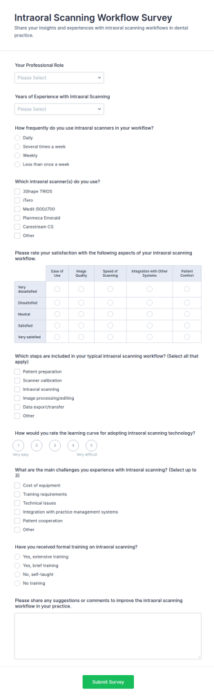 Intraoral Scanning Workflow Survey Form Template