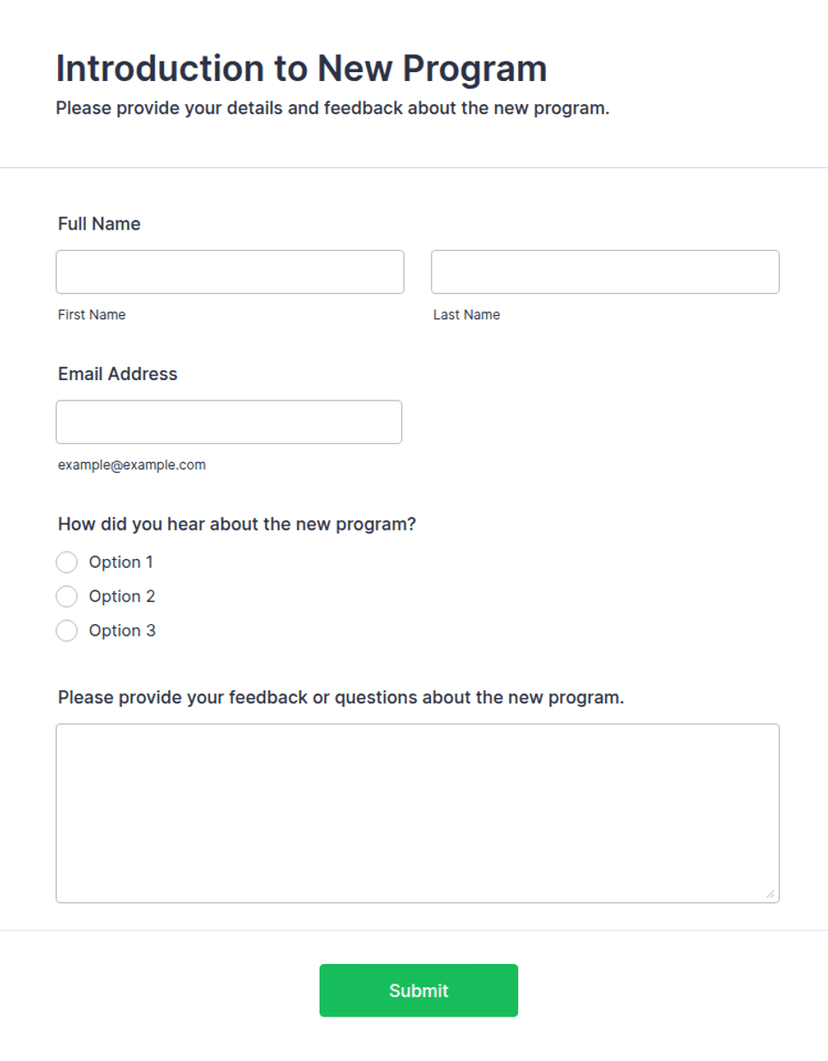Introduction Message On Program Introduction to New Program Form Template | Jotform
