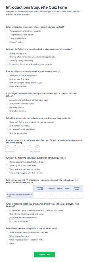 Introductions Etiquette Quiz Form Template