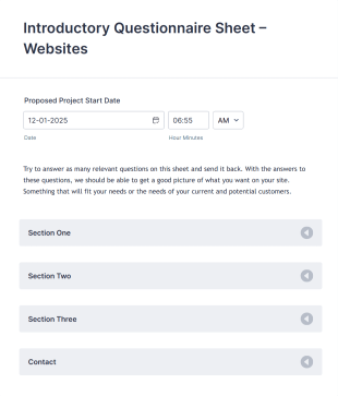 Website Introductory Questionnaire Form Template