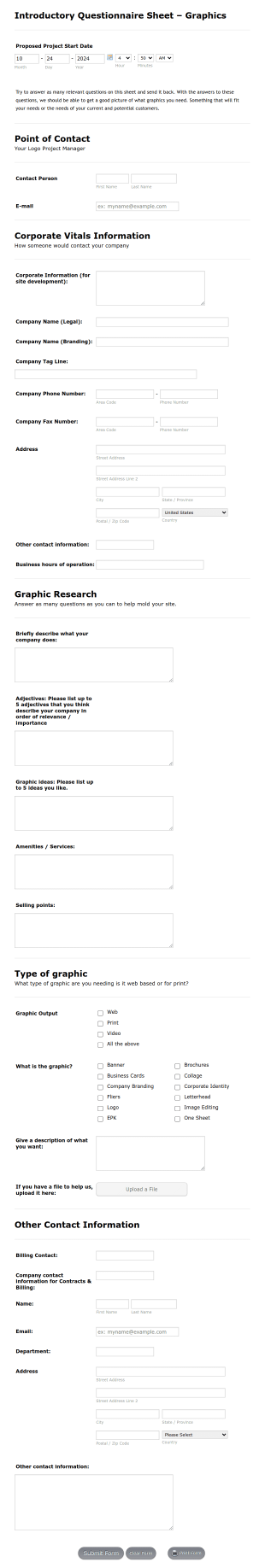 Introductory Questionnaire Sheet – Graphics Form Template