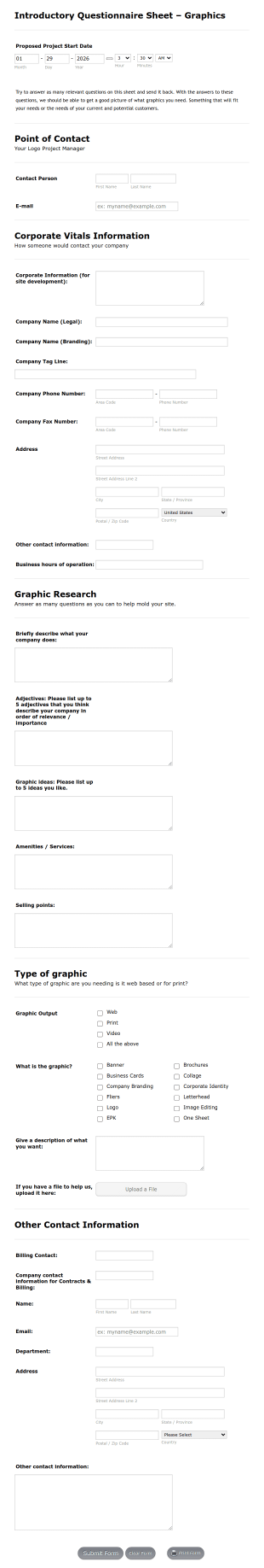 Introductory Questionnaire Sheet – Graphics Form Template