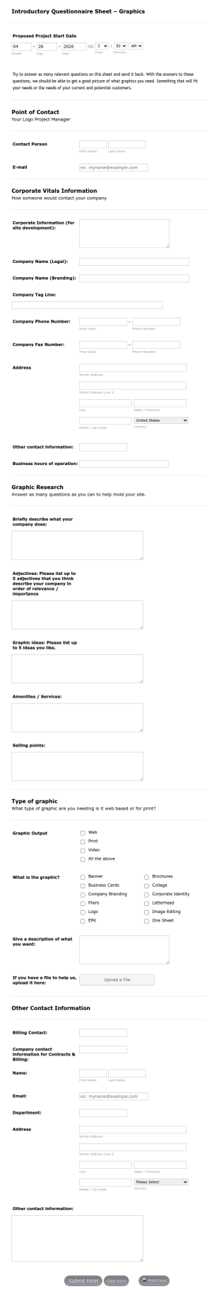 Introductory Questionnaire Sheet – Graphics Form Template