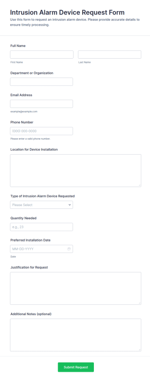 Intrusion Alarm Device Request Form Template