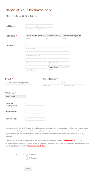 Intuitive Energy Healing Client Intake And Disclaimer Form Template