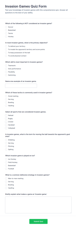 Invasion Games Quiz Form Template