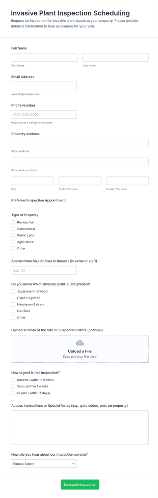 Invasive Plant Inspection Scheduling Form Template