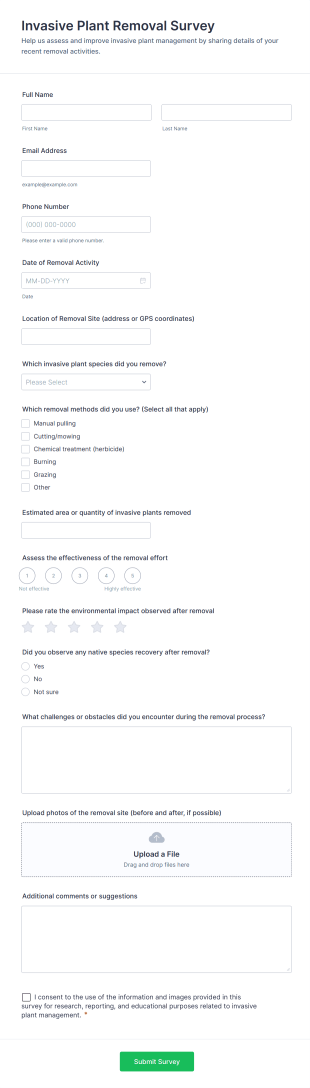 Invasive Plant Removal Survey Form Template