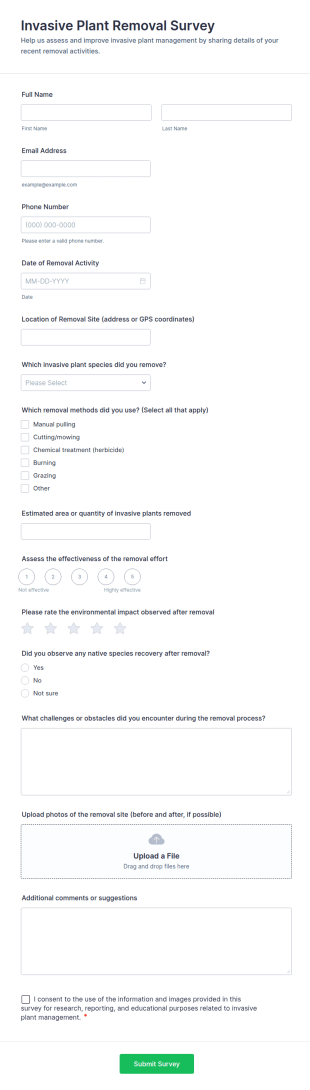 Invasive Plant Removal Survey Form Template