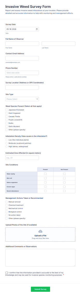 Invasive Weed Survey Form Template