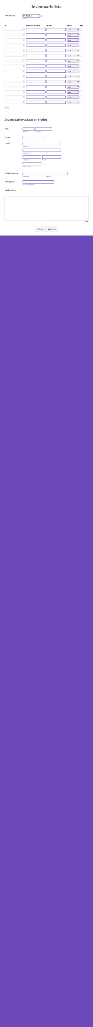 Inventaariolista Lomakepohja Form Template