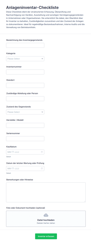 Inventaraufnahme Formular 📋
