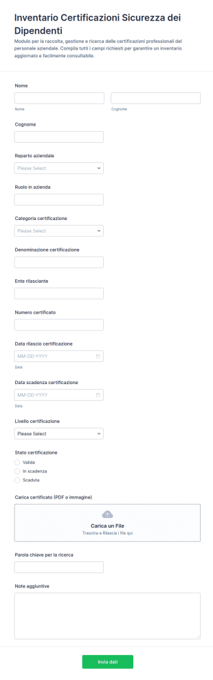 Inventario Certificazioni Dei Dipendenti Checklist
