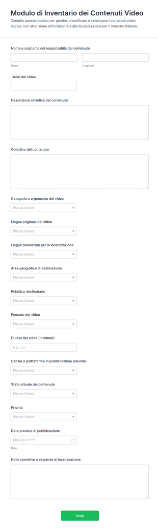 Inventario Contenuti Video Form
