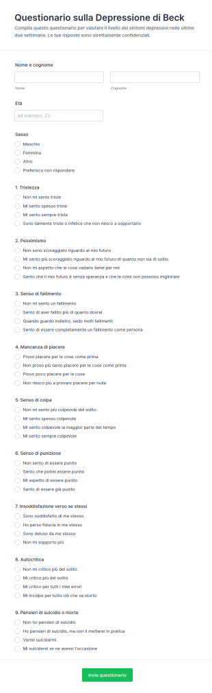 Inventario Delle Depressioni Di Beck Questionario