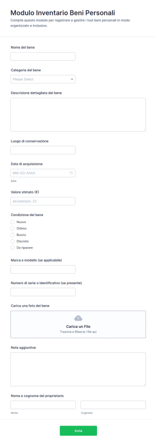 Inventario Personale Di Beni Domestici Modulo
