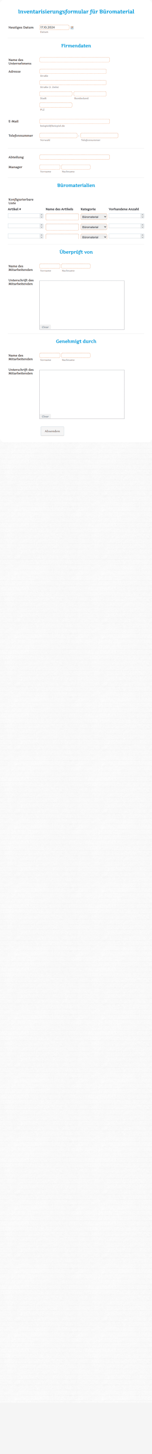 Inventarisierungsformular Für Büromaterial Form Template